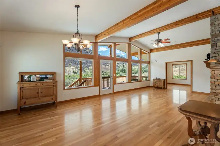 REAL hardwood floors- look at that gorgeous wood beams framing a great view! REAL hardwood floors- look at that gorgeous wood beams framing a great view!