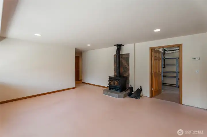 lower level great room with woodstove and loads of storage lower level great room with woodstove and loads of storage