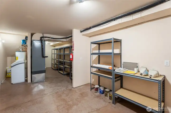 lower level storage room with shelving that can convey lower level storage room with shelving that can convey