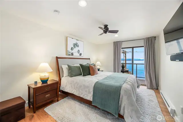 Spacious bedroom has slider to the VIEW !