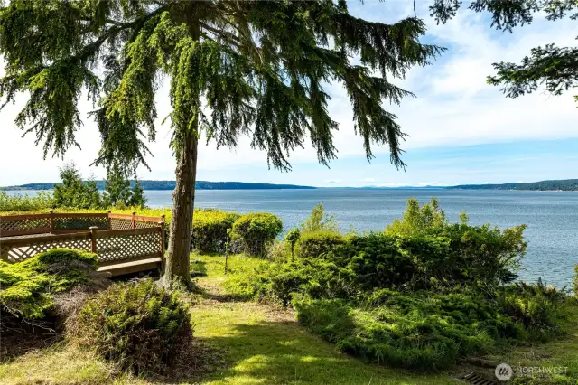 Enjoy front-row views of Saratoga Passage from your private bluffside perch, perfect for morning coffee or sunset watching.
