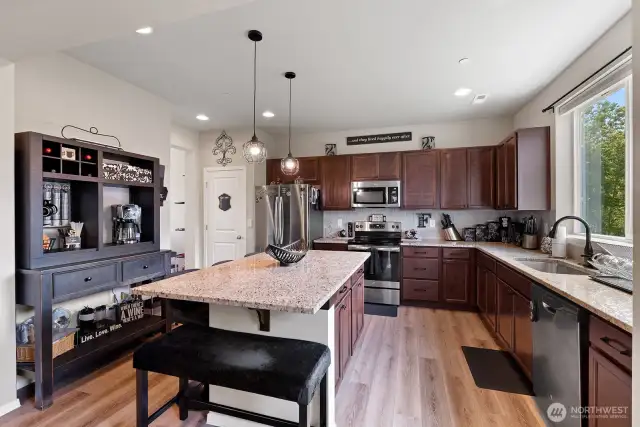 Granite countertops and large island
