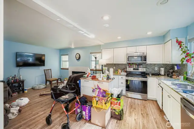 Kitchen looking at dining and living area