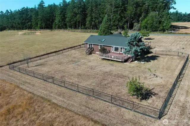 Birdseye view of the back of the home.
