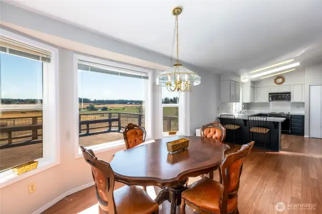 Dining and kitchen area. Kitchen with a breakfast bar, lots of storage and pantry.