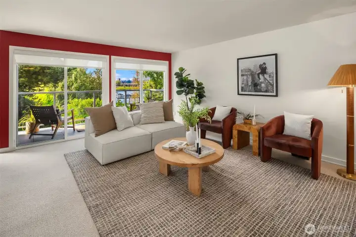 Deck with beautiful Lake Washington and UW views off living space