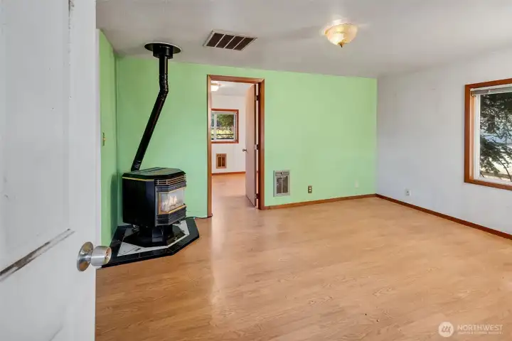 Living room with fireplace.