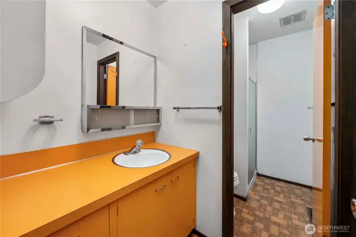 Bathroom with privacy door