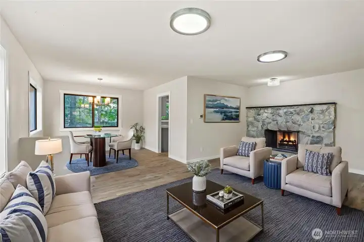 Living Room Upstairs with 2 sided Fire Place -Virtually Staged