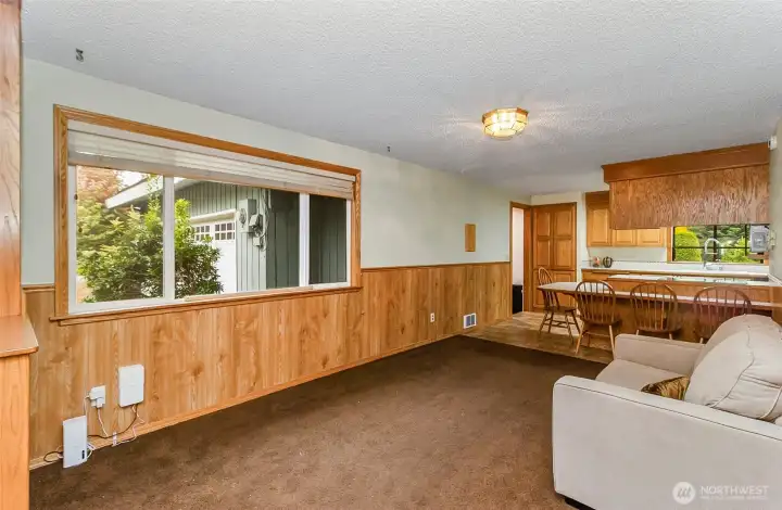 Front sitting room and kitchen
