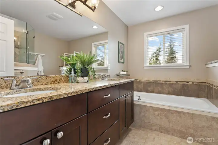 Double vanity sinks and huge soaking tub