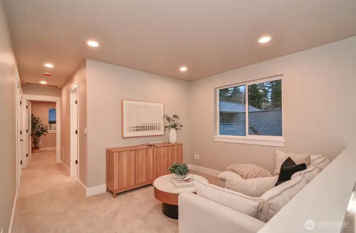 Open family room on the upper level.