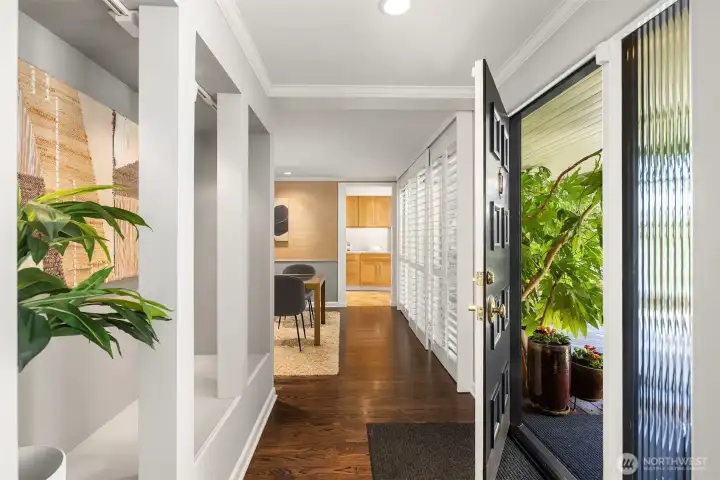 To the right of the entry is the formal dining room leading to the kitchen.  Let's head the other direction for now and check out the living room...