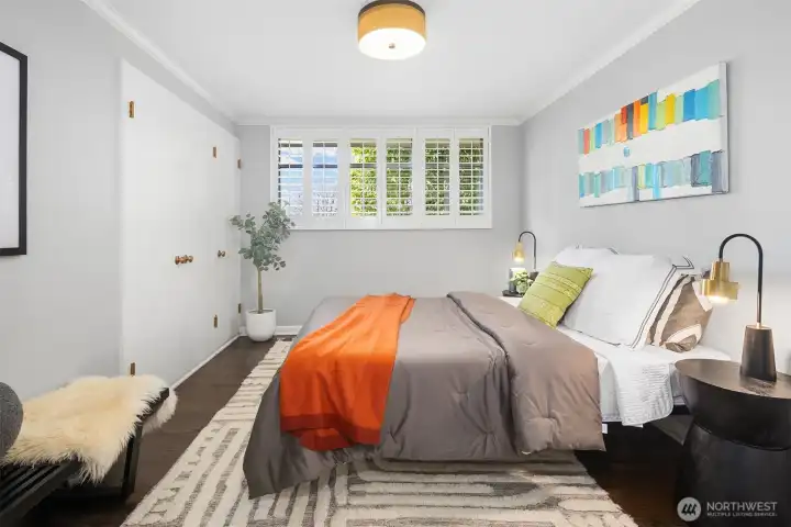 The second main-floor bedroom is also nicely scaled, with lots of closet space.