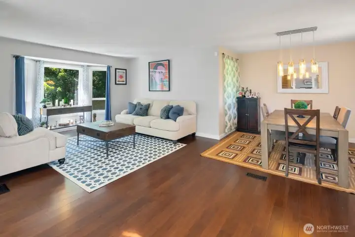 Open concept formal living/dining & kitchen