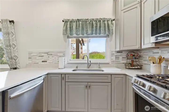 Enjoy views of the beautiful backyard from the kitchen