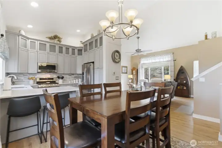 Main level includes the kitchen and dining area for easy living