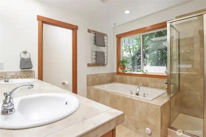 Relax your cares away in the soaking tub.