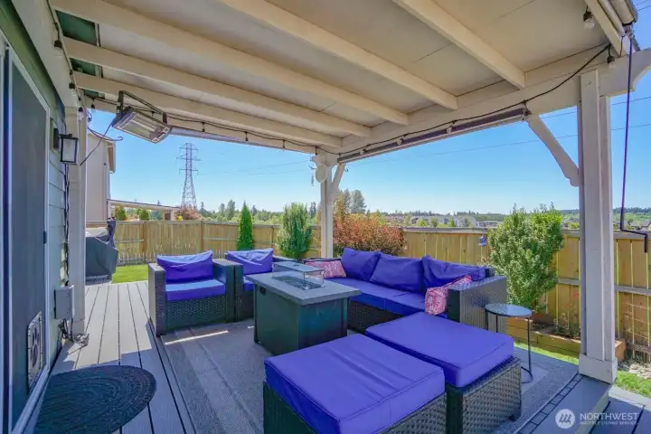 Covered rear Trex deck with room for outdoor entertaining Covered rear Trex deck with room for outdoor entertaining