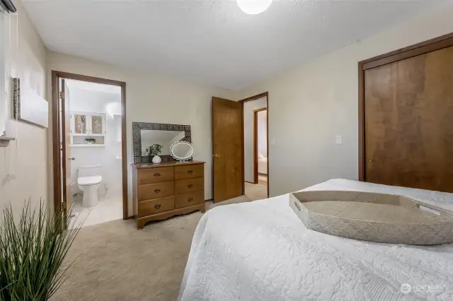 Master bedroom has 3/4 bathroom and large closet space