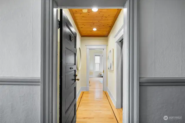 Hardwood flooring with wood inlay detail