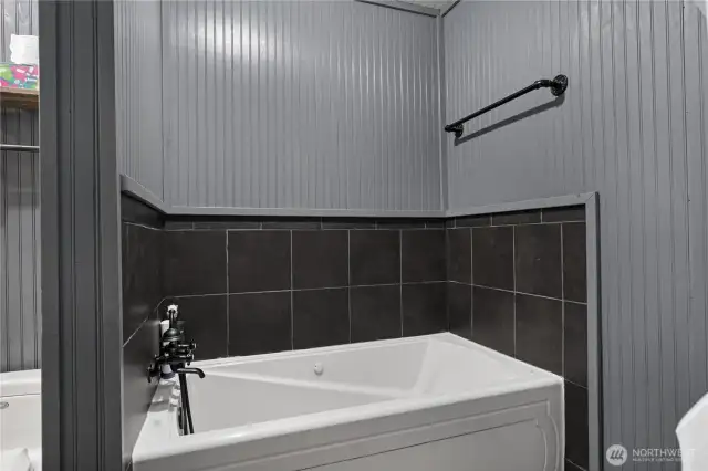 Deep, jetted tub.