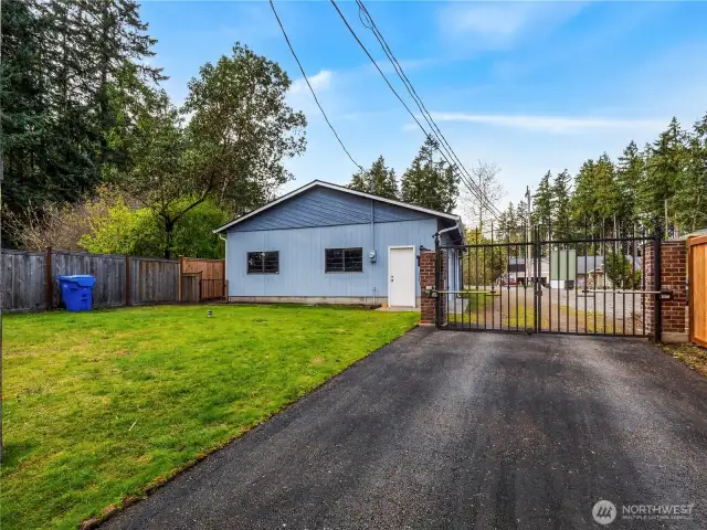 Garage and gate from the house