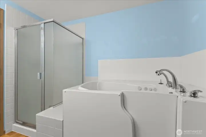 Primary bathroom shower and tub