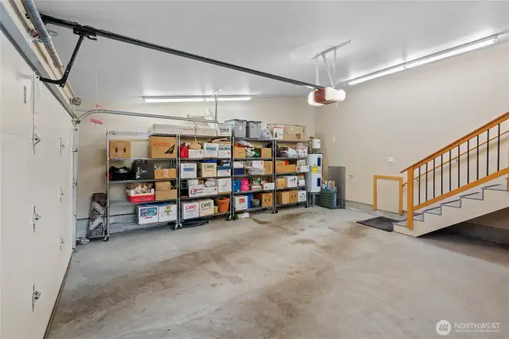 High ceiling 2 car garage or 1 with extra space on sides.