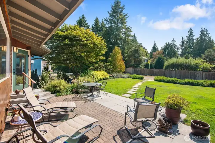 Sun filled south facing patio off front of house.