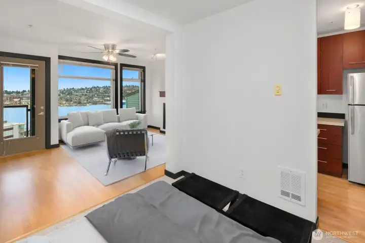 Spacious bedroom with views. Virtual staging.