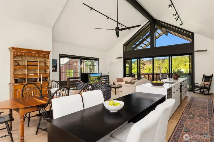 Built in metal table offers flexible space for dining, puzzles, games or work