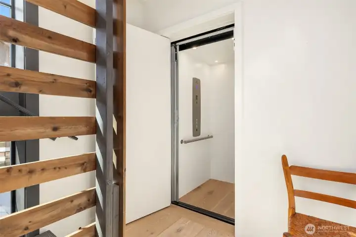 Elevator goes to all three floors for ease and convenience.