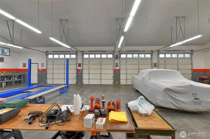 Looking at the four garage doors.