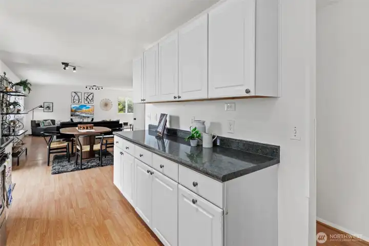 Tons of counter space and cabinets.