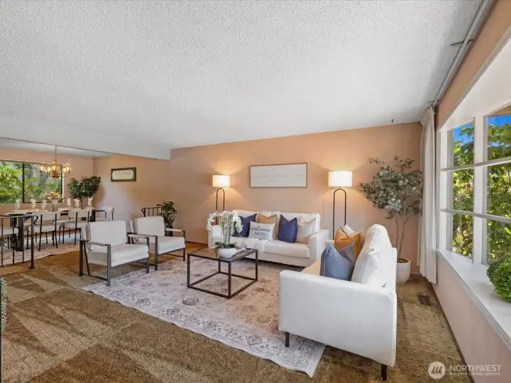 open concept living and dining