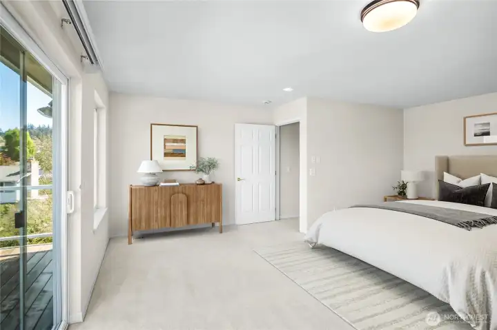 Virtually Staged Primary Bedroom has Great View of the Bay and the City Lights Virtually Staged Primary Bedroom has Great View of the Bay and the City Lights