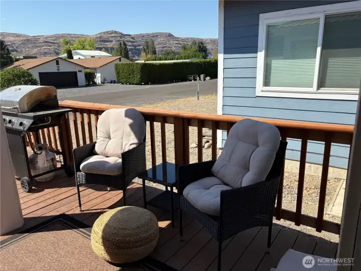 Deck railing is being painted today to match the new trim dark gray. More seating on the deck