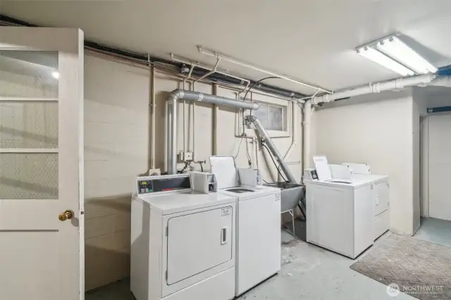 Shared laundry room in the basement located down the stairs by the back patio area