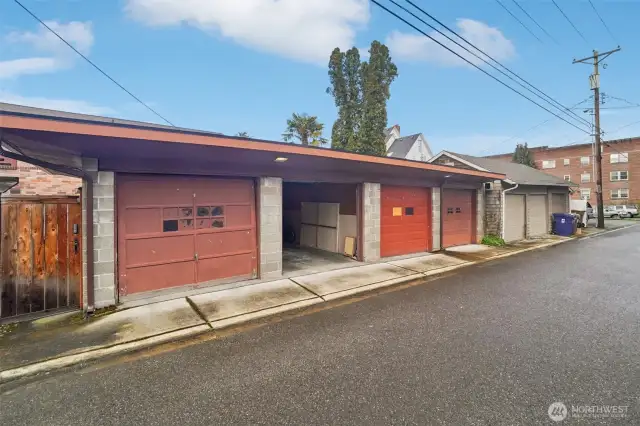 The garage is the second one from the left when you come through the back gate