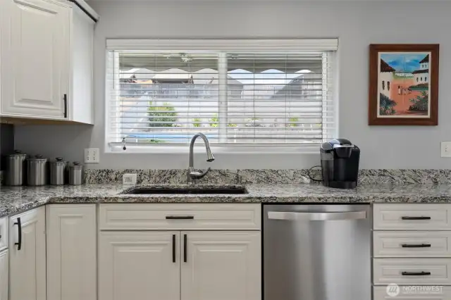 Watch the fun and gaze at your garden from kitchen sink.