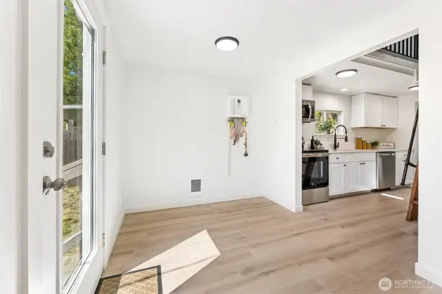 Oversized utility space offers flexibility—add a dinette, desk, or extra pantry storage.