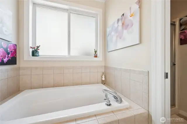 The soothing soaking tub offers the perfect end to your day.