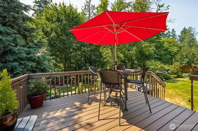 Updated deck offers the perfect perch above a lush, private oasis.