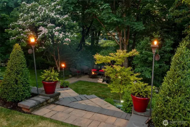 Follow the pavered walkway to a memorable fire-lit evening.