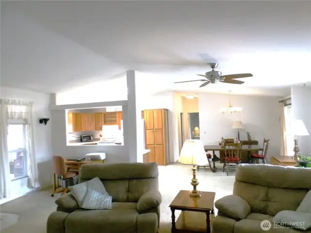 Looking across the greatroom to the south end of the home.