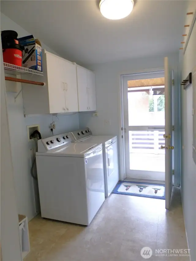 This photo shows the exit door to the covered porch when exiting the laundry room.