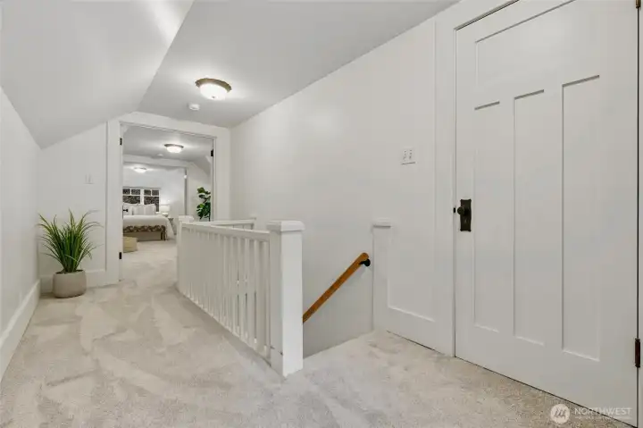 Come upstairs to discover a serene haven offering privacy, character, and spacious comfort, featuring brand-new carpet.