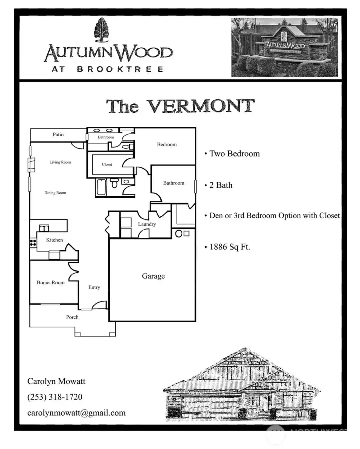1886 Vermont floor Plan. Bedroom/Den Closet floor plan Option