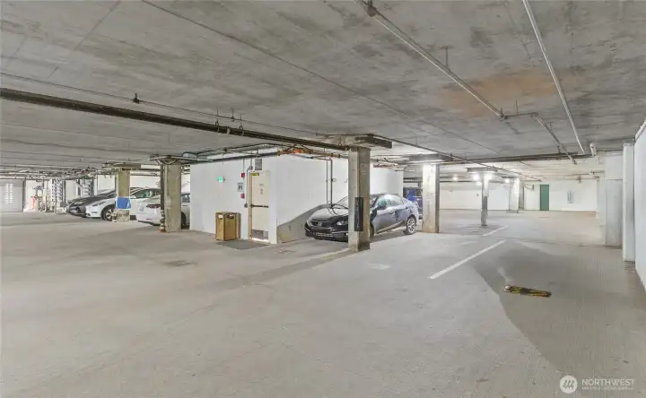 Secure garage parking #52 on far right.